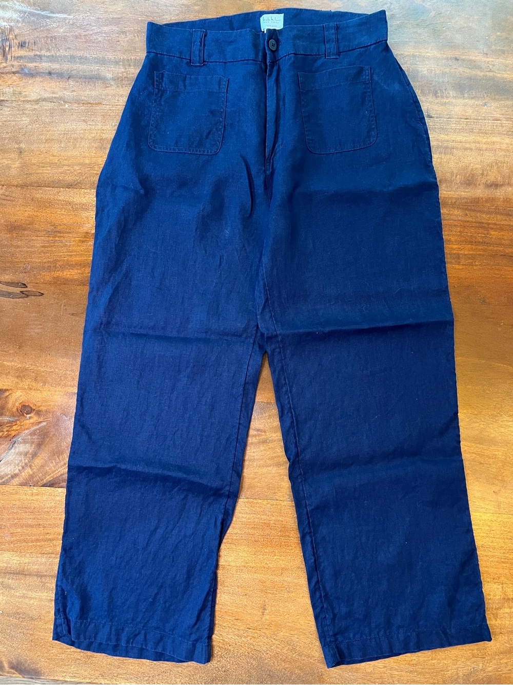 Nicole Miller Womens Navy Blue 100% Linen Wide Leg Trouser Pants Sz 10